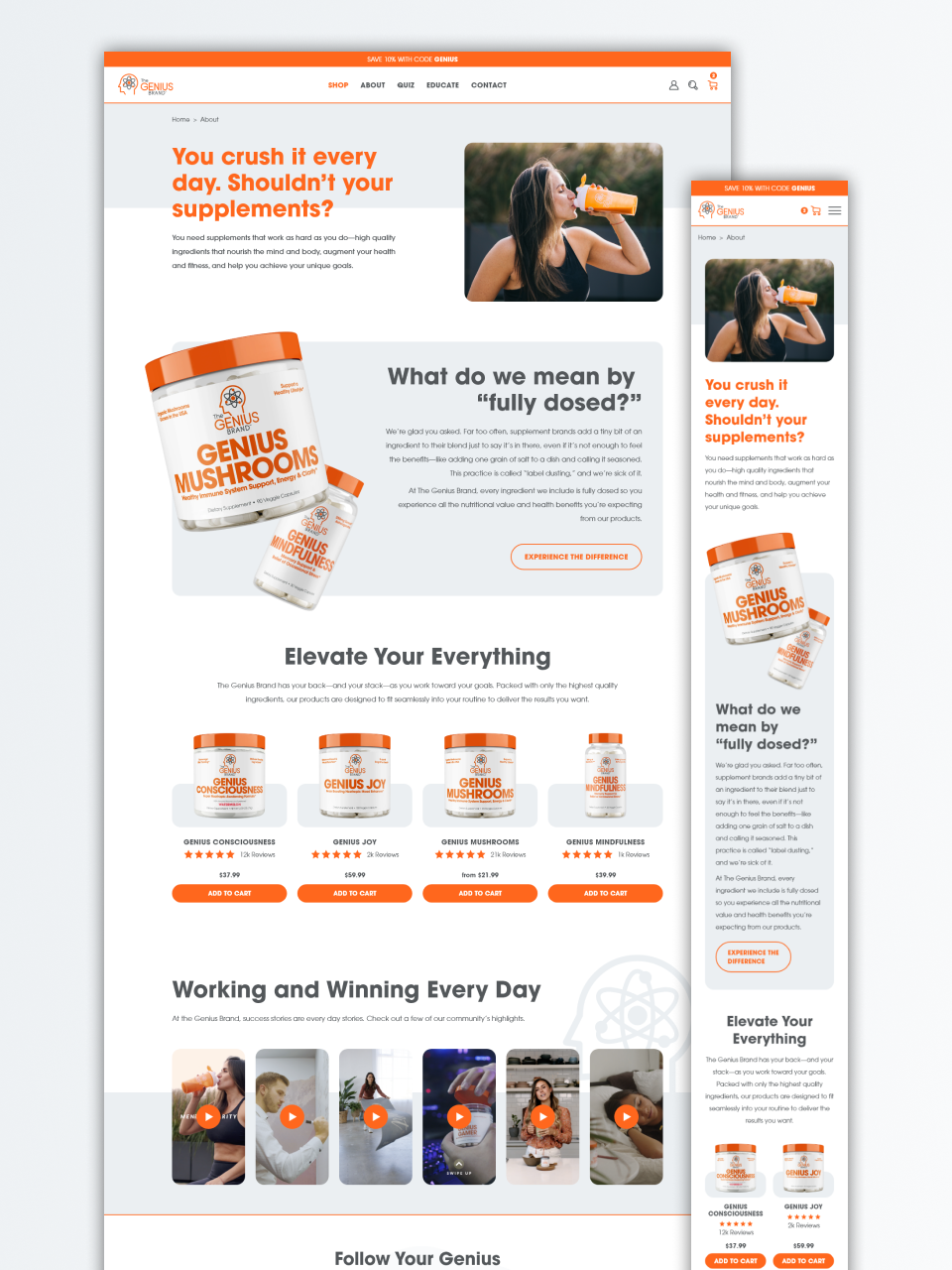 desktop and mobile view of The Genius Brand website about page