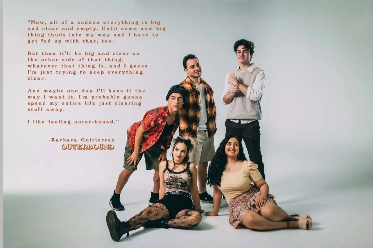 Group of five young people posing together against a plain background, with a quote from Barbara Quitierrez on the left side of the image.