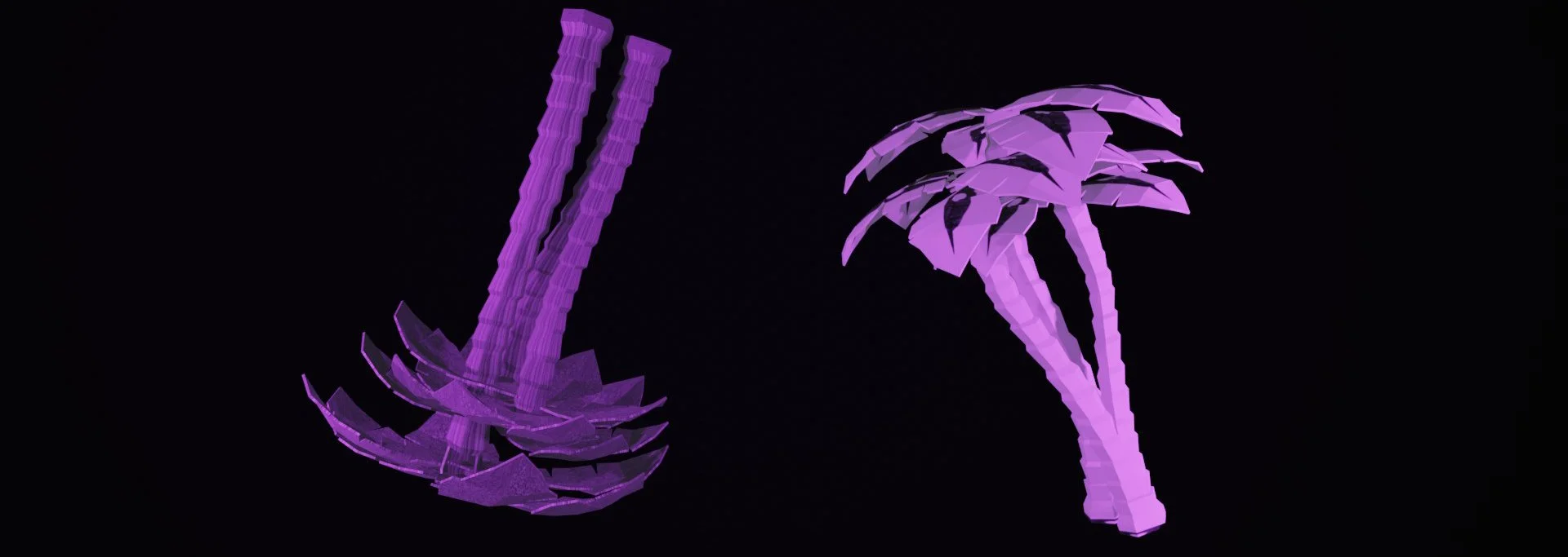 Twee palmbomen op een zwarte achtergrond