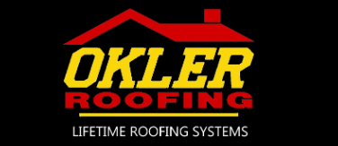 Logo for OKLER Roofing with a red roof graphic, bold yellow 'OKLER' text, red 'ROOFING' text, and white 'LIFETIME ROOFING SYSTEMS' caption.