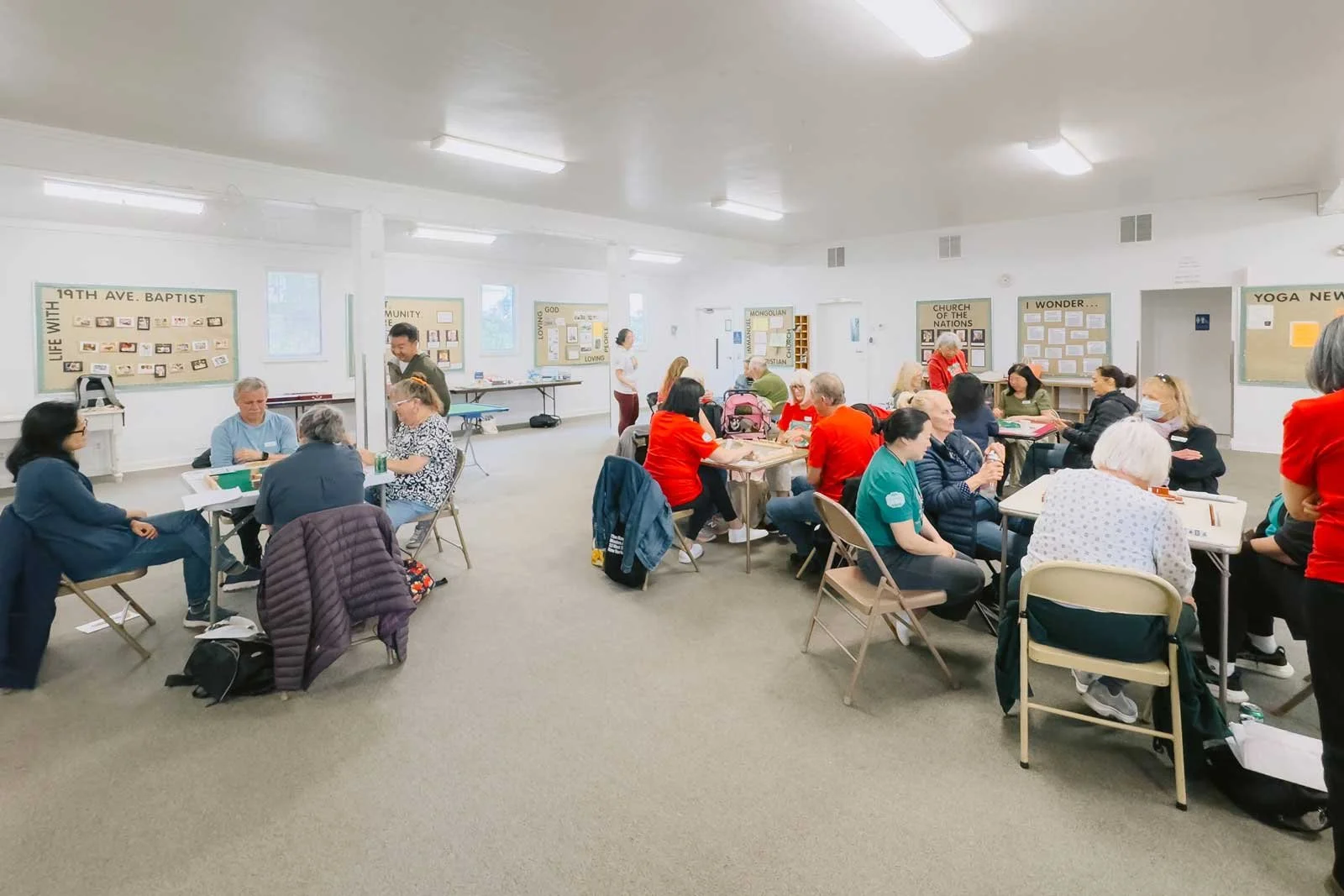 People playing Mahjong in 19th Ave Baptist Church San Francisco