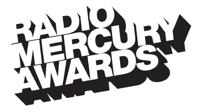 Logo for the Radio Mercury Awards with stylized black text.