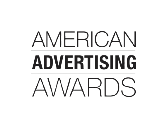 Logo for the American Advertising Awards featuring text in black and white.