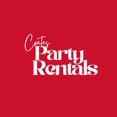 Red background with white text that says "Cotes Party Rentals."