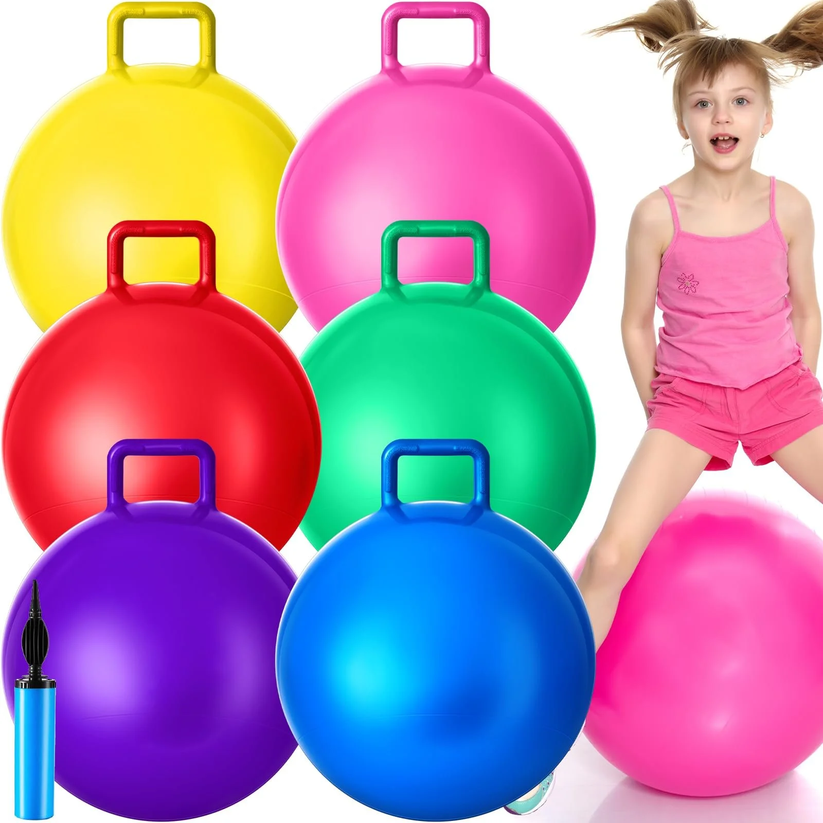 Hopper Balls - $20
Comes with 6 29" colorful hopper balls and electric pump to inflate. Best for ages 3-12.