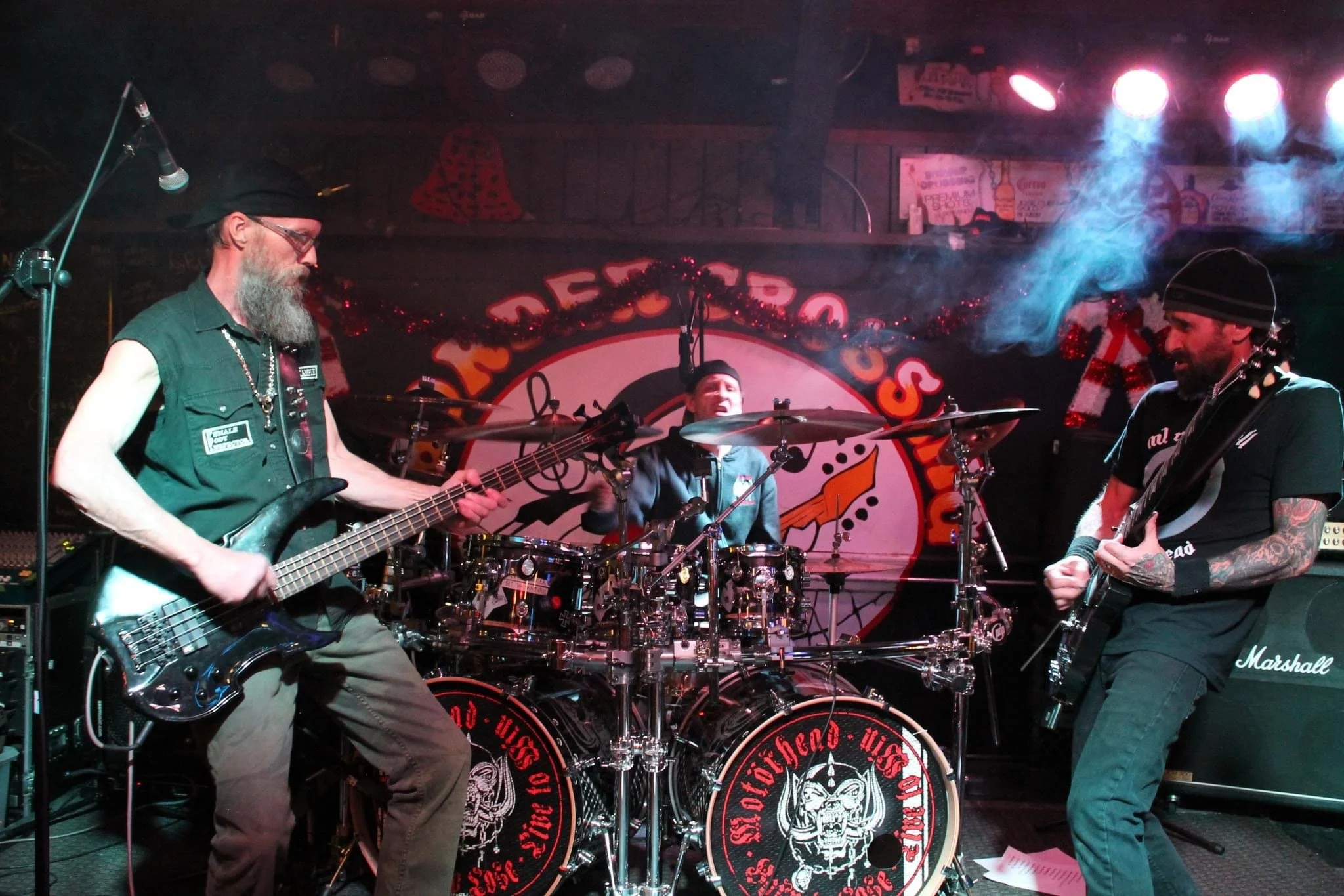 M1 Motörhead Tribute playing classic Motörhead songs live on stage with red lighting