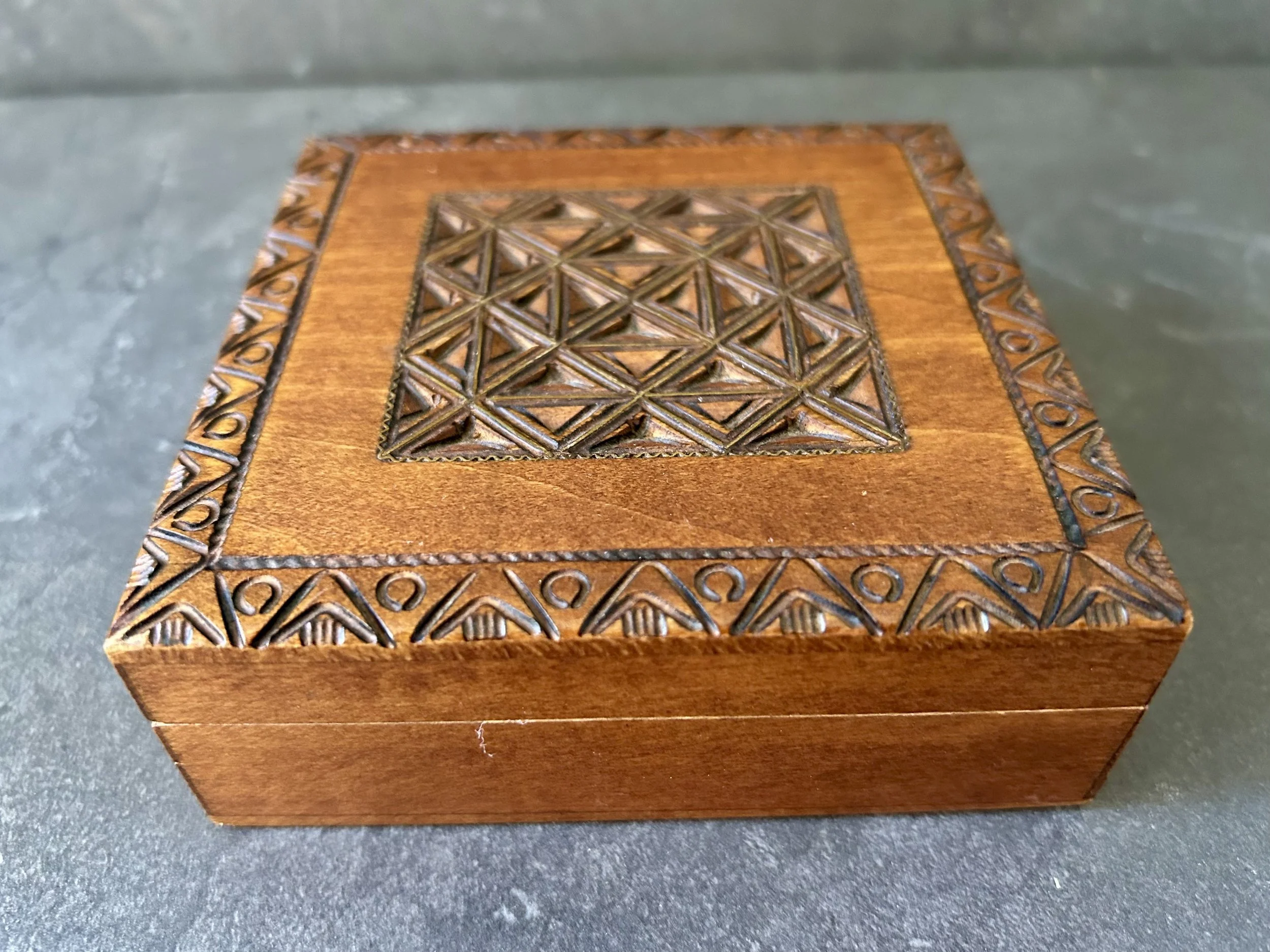 Vintage Carved Wood Trinket Box