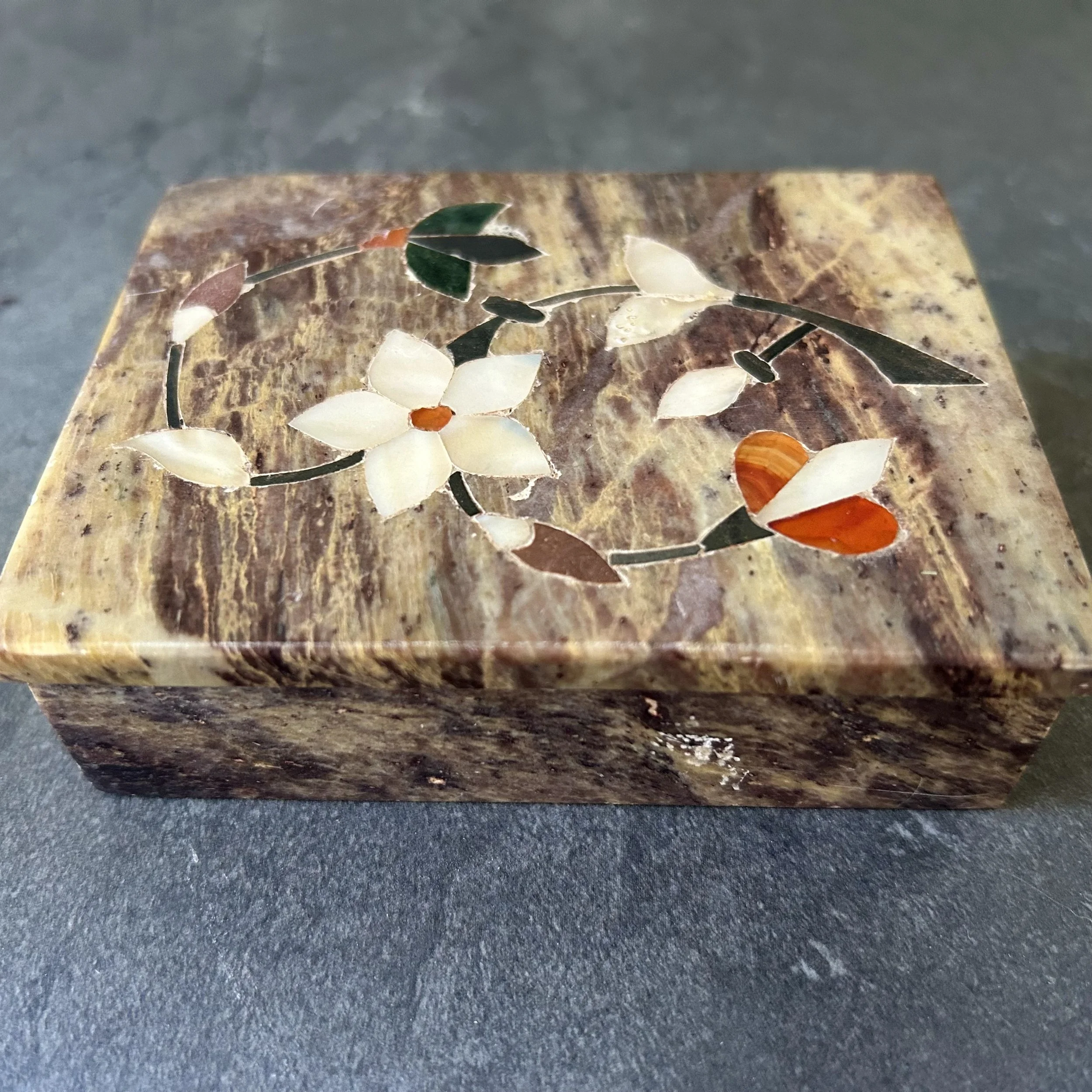 Vintage Inlaid Soapstone Trinket Box