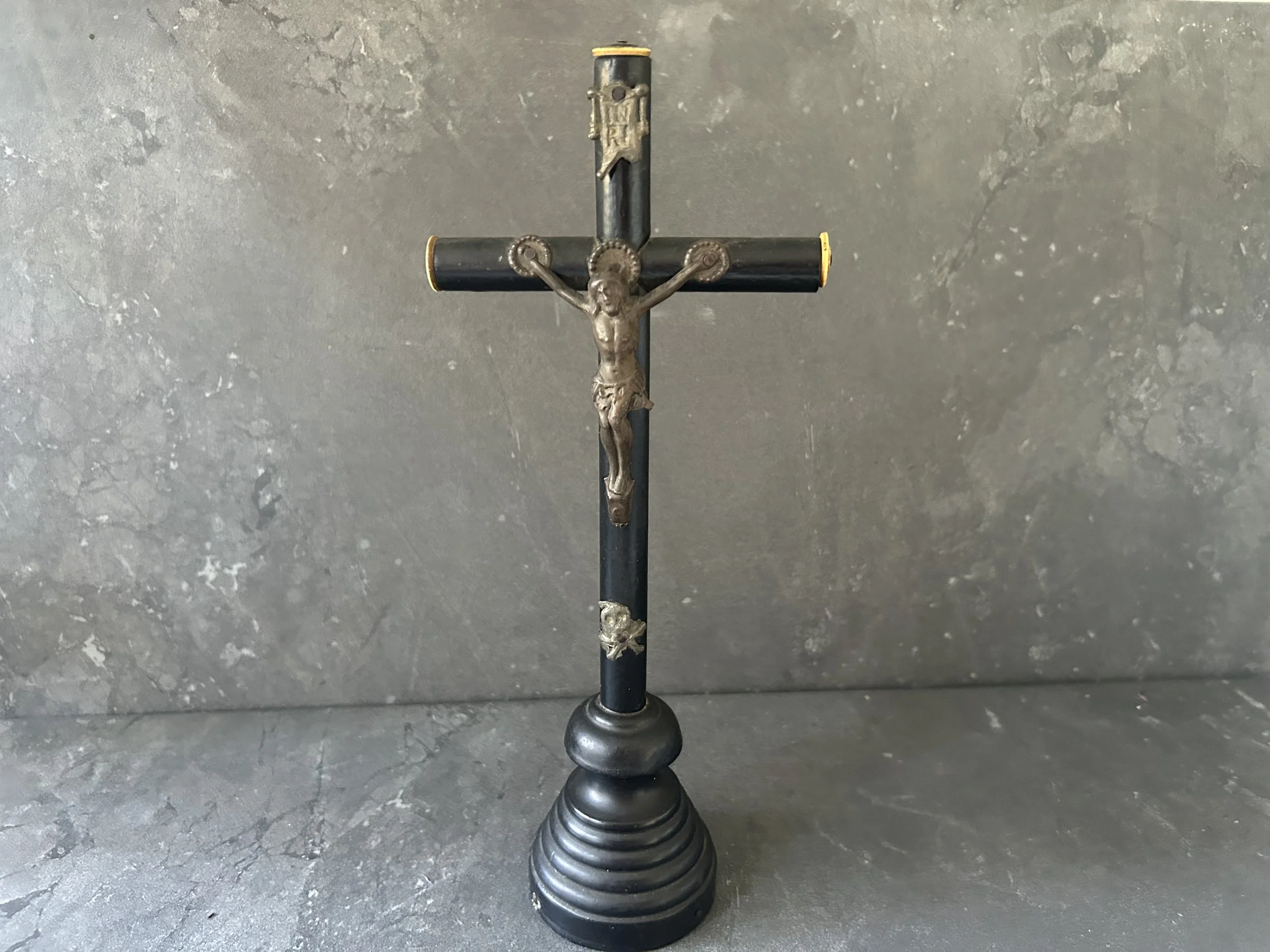Antique French Ebony Crucifix INRI Napoleon Trois