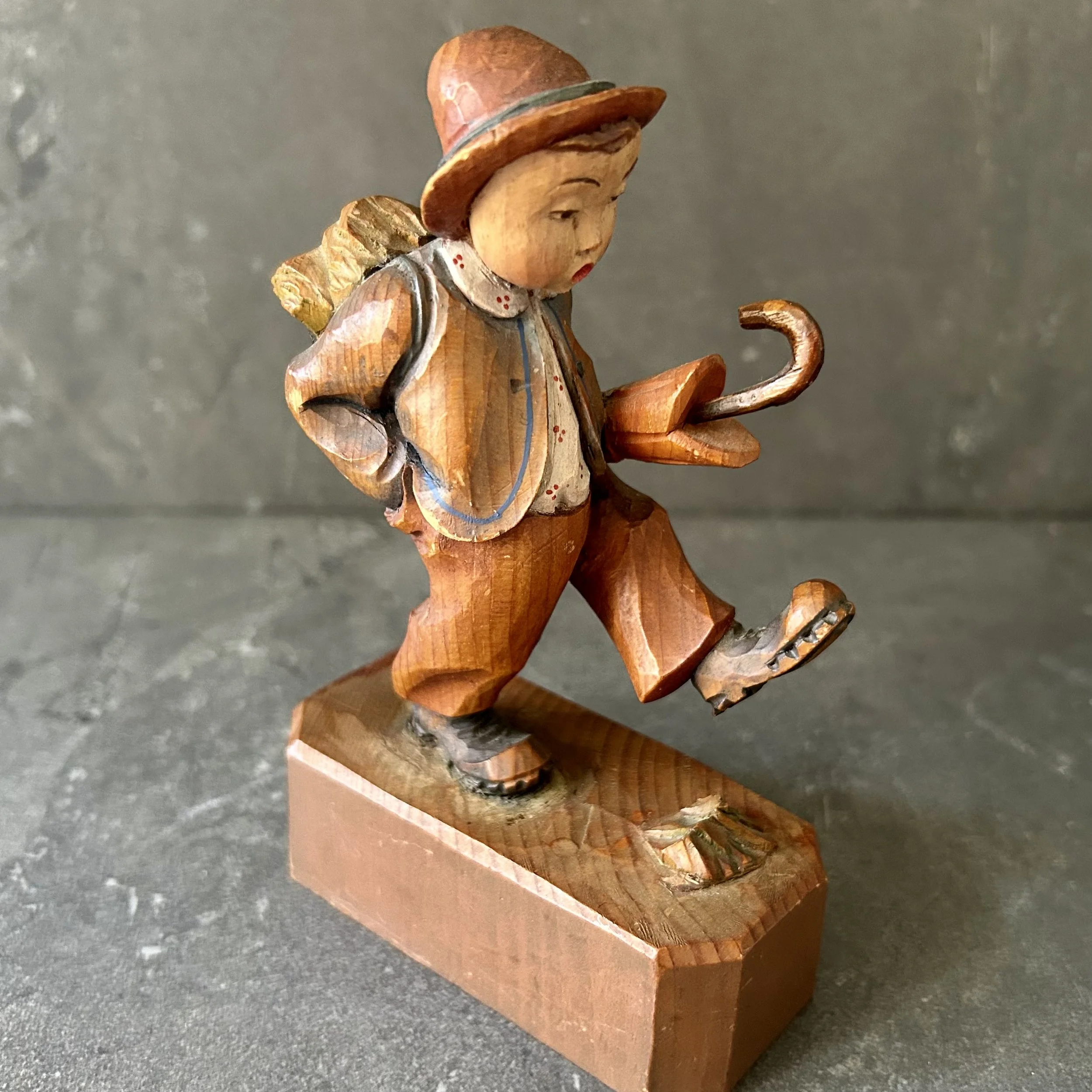 Vintage Anri Wood Figure- Boy with umbrella