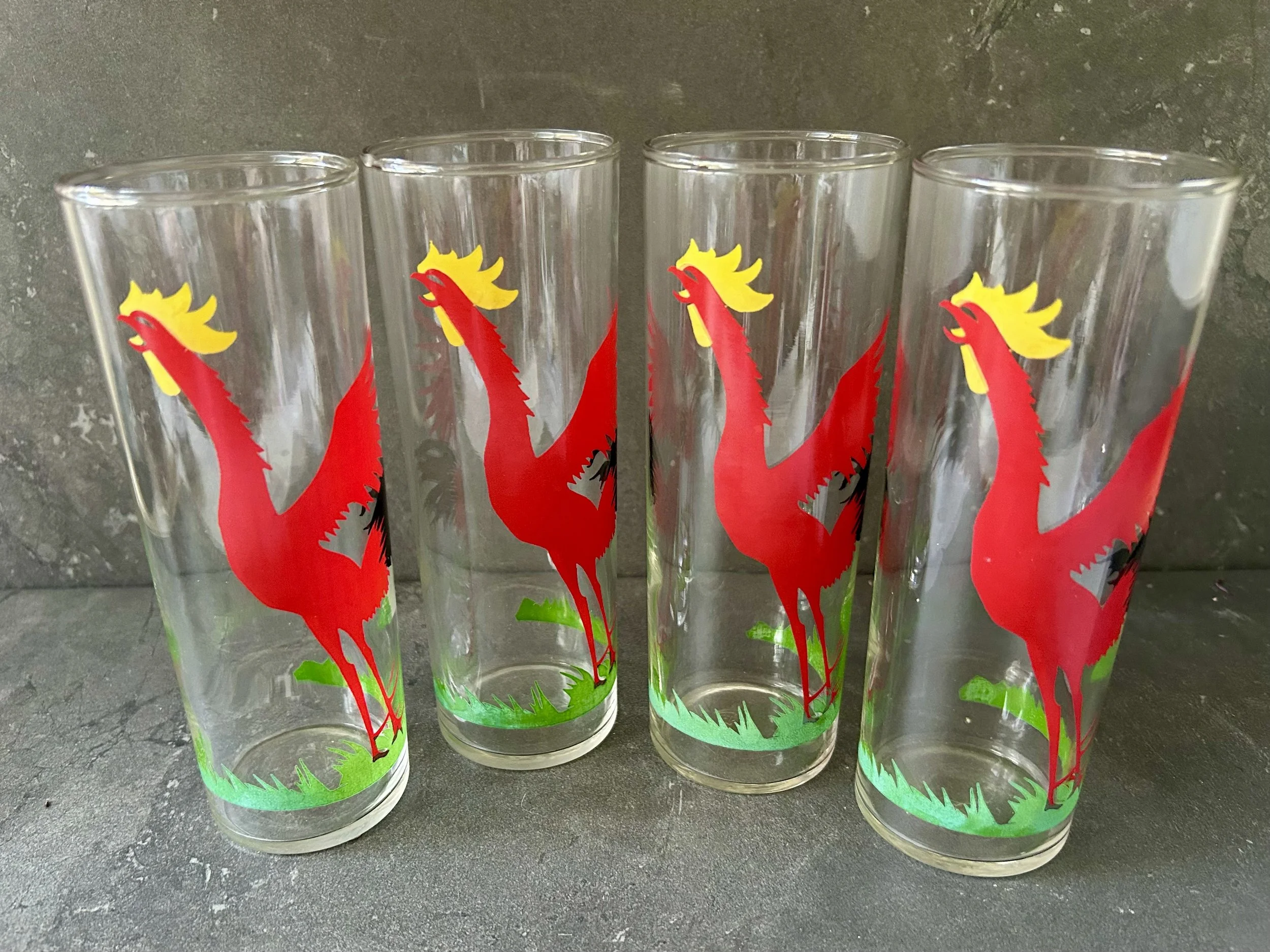 Vintage Federal Crowing Rooster Highball Glasses (set of 4)