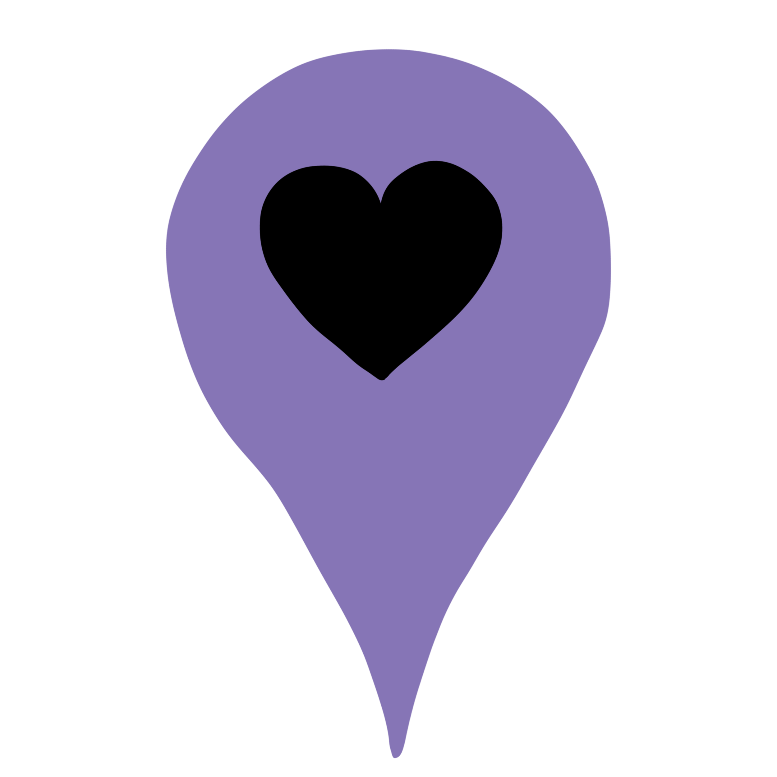 purple map marker with black heart