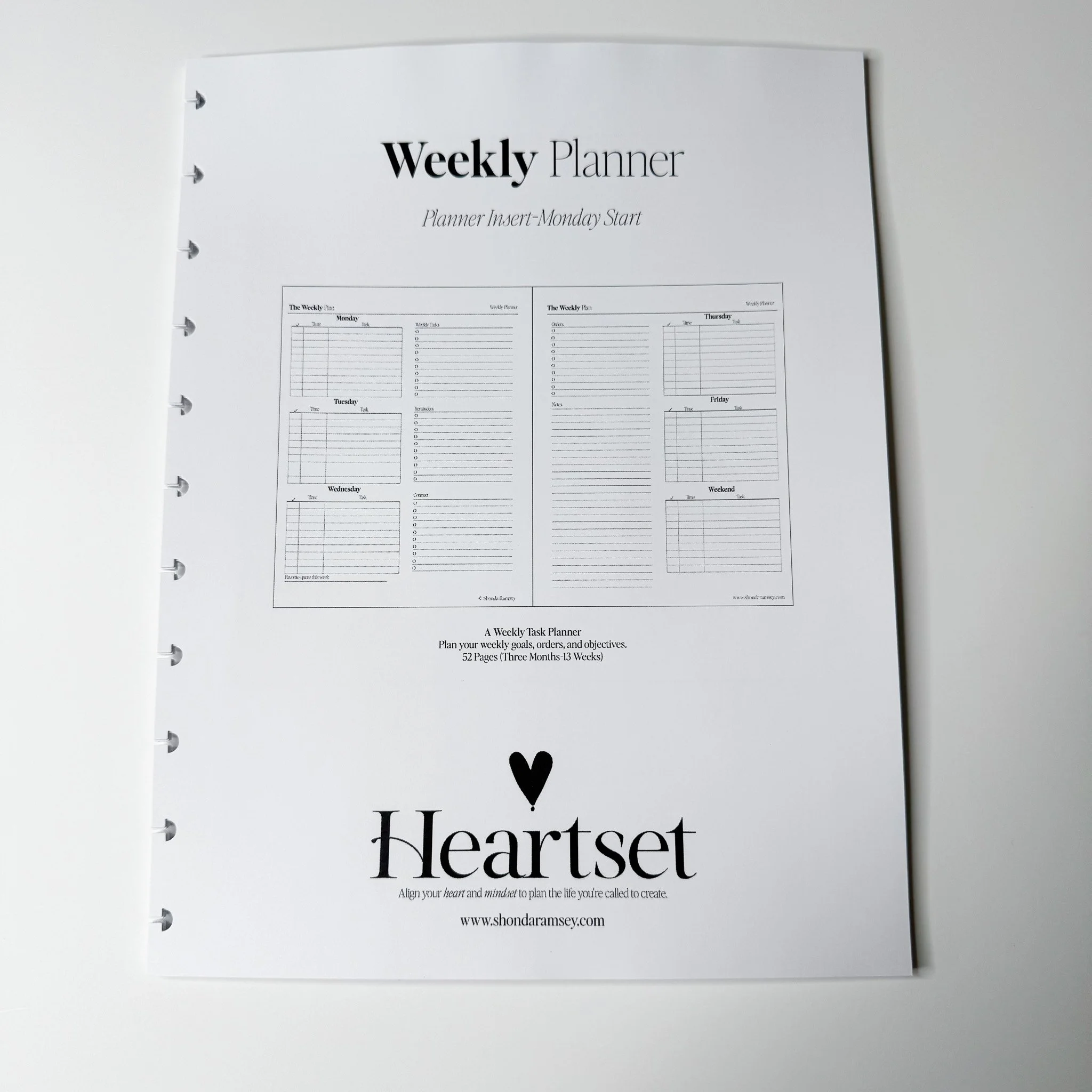 Weekly Planner Insert - Monday Start