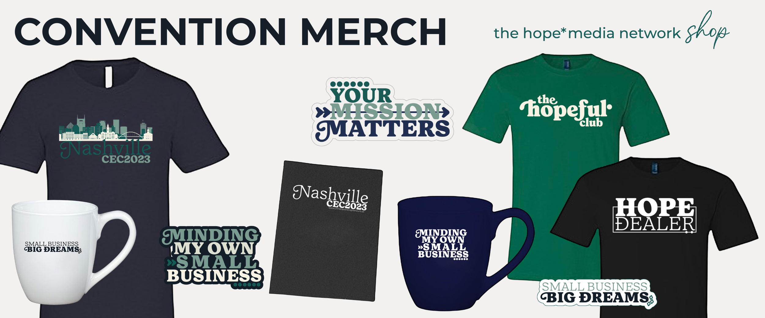 shirt, mug, sticker, and journal mockups
