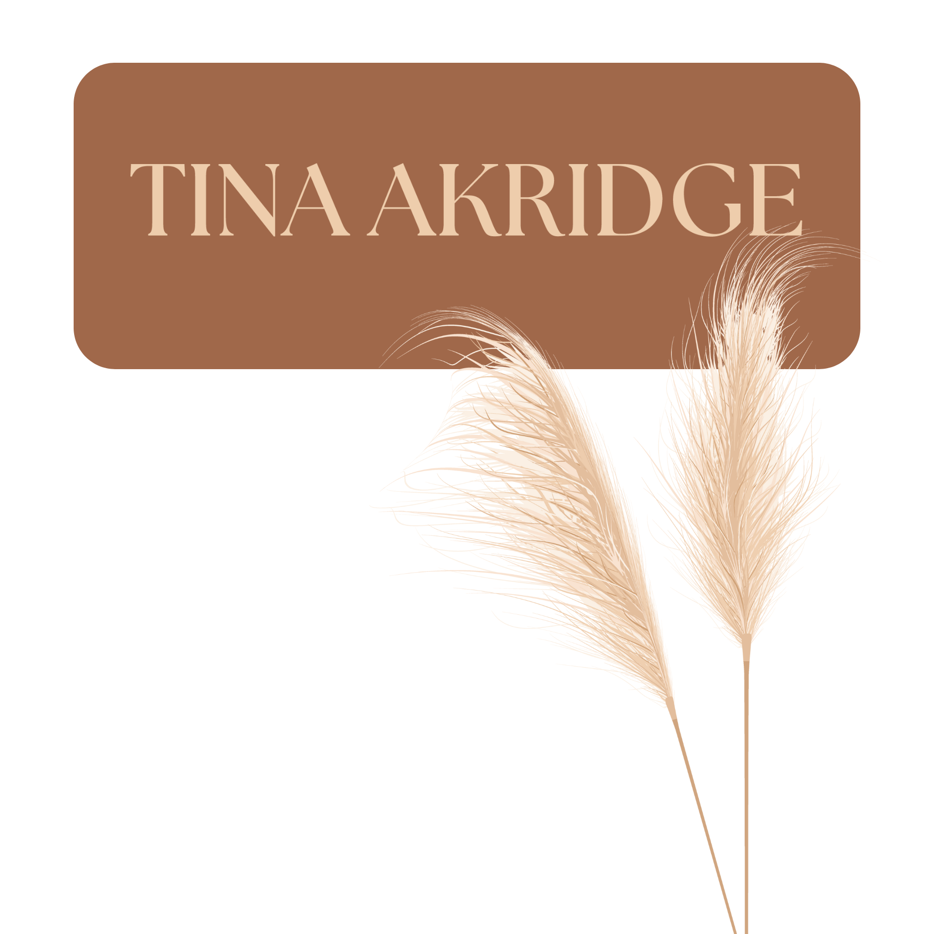 Tina Akridge typed at the top in a brown bubble and pampas grass