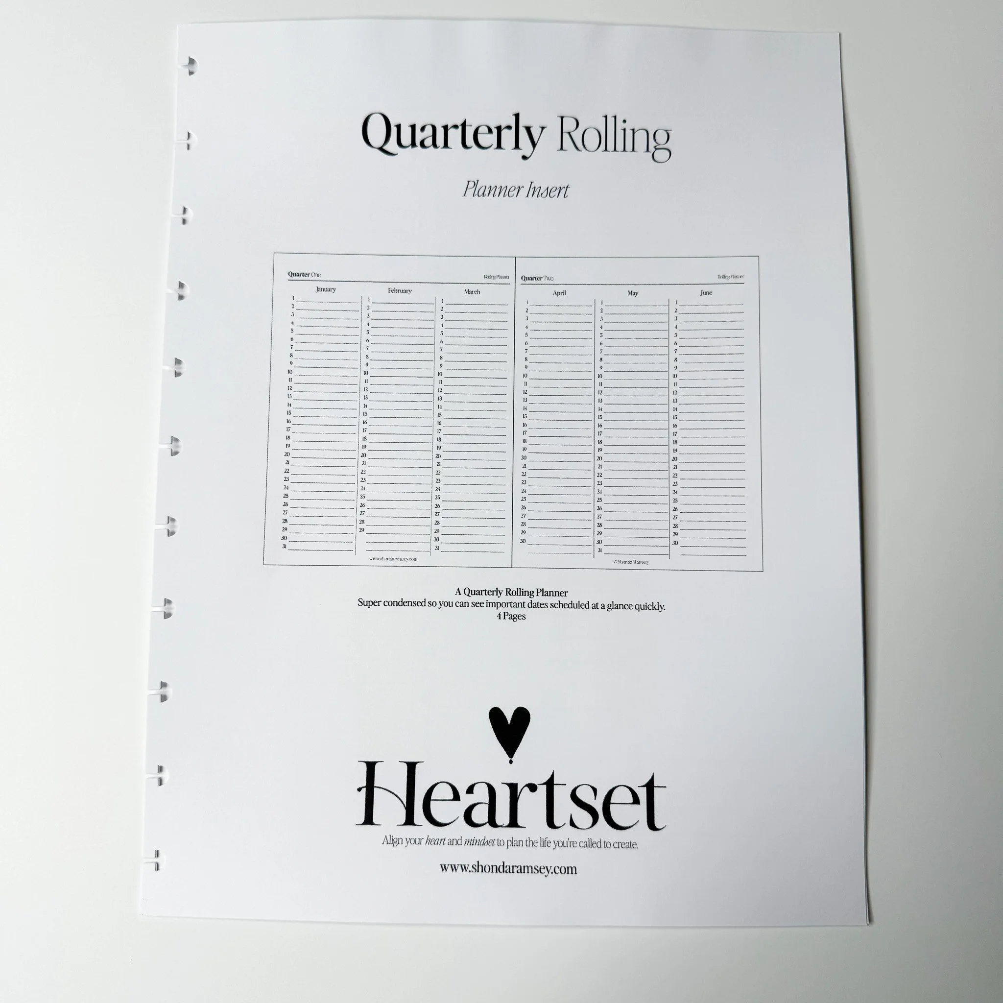 Quarterly Rolling - Planner Insert