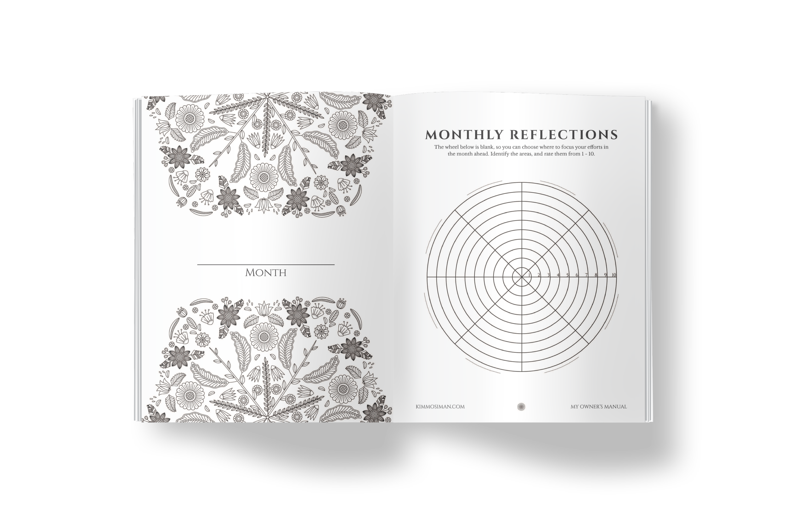 inside look of a journal with coloring and a wheel