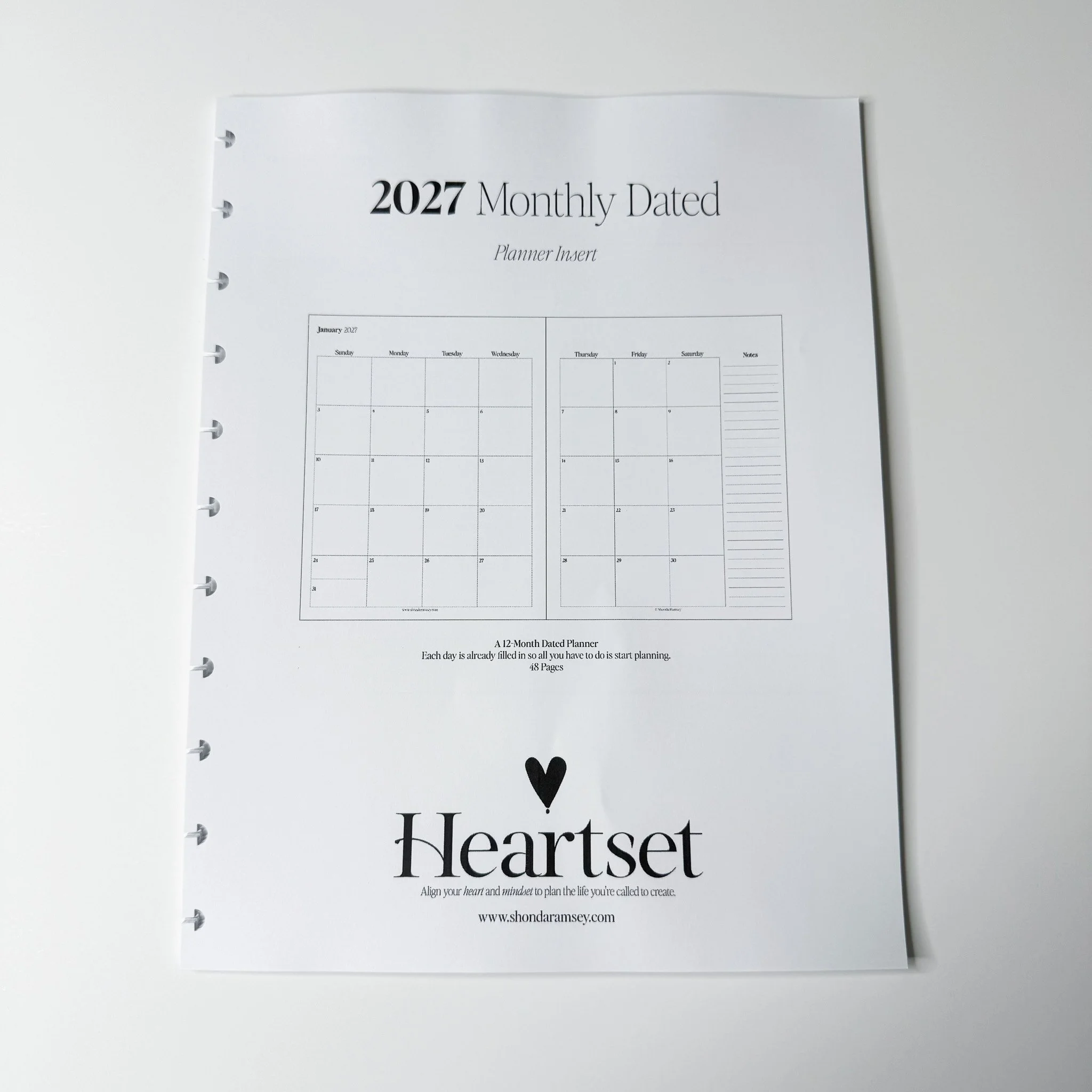 2027 Monthly Dated - Planner Insert