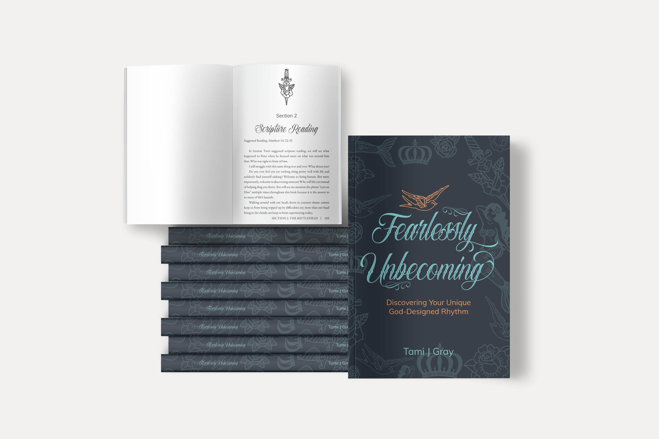 book mockup with a stack of books of Fearlessly Unbecoming by Tami J Gray