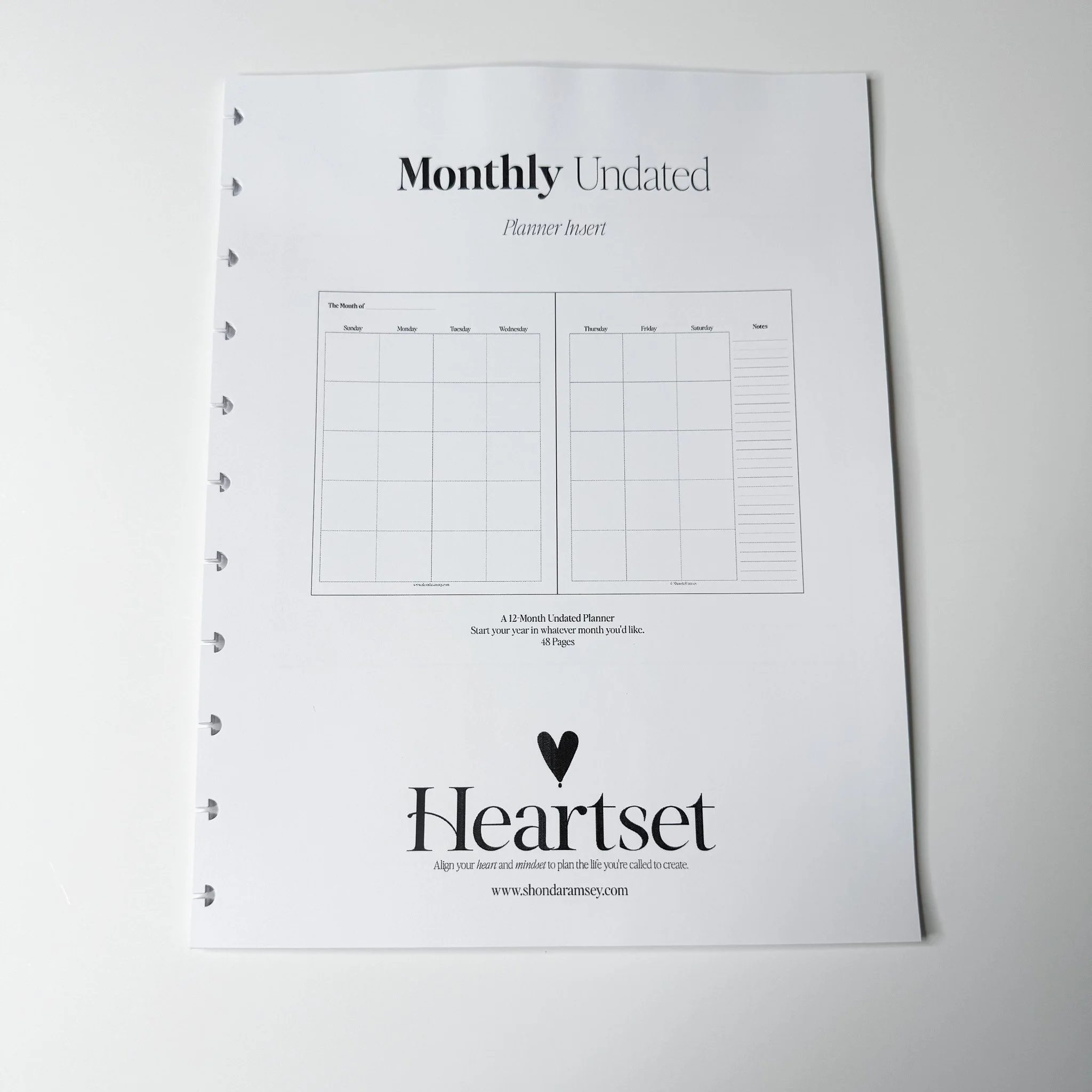 Undated Monthly - Planner Insert