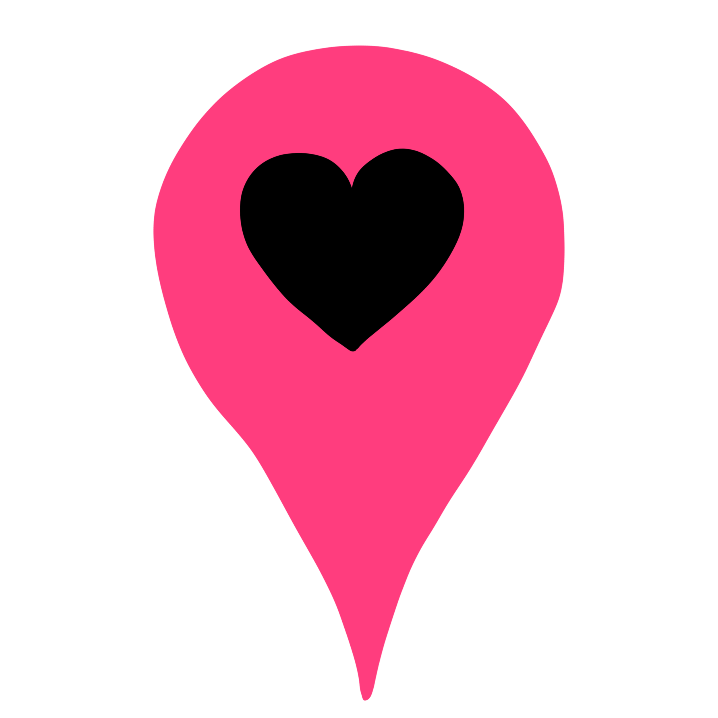 hot pink map marker with black heart