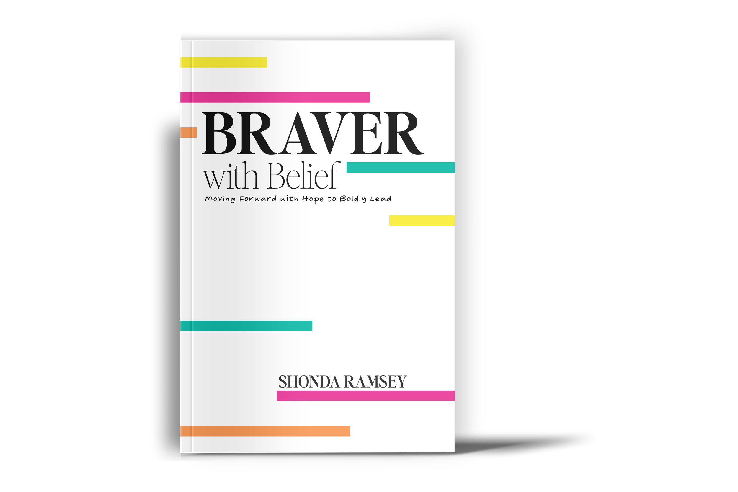 braver with belief book mockup with colored rectangles and the title