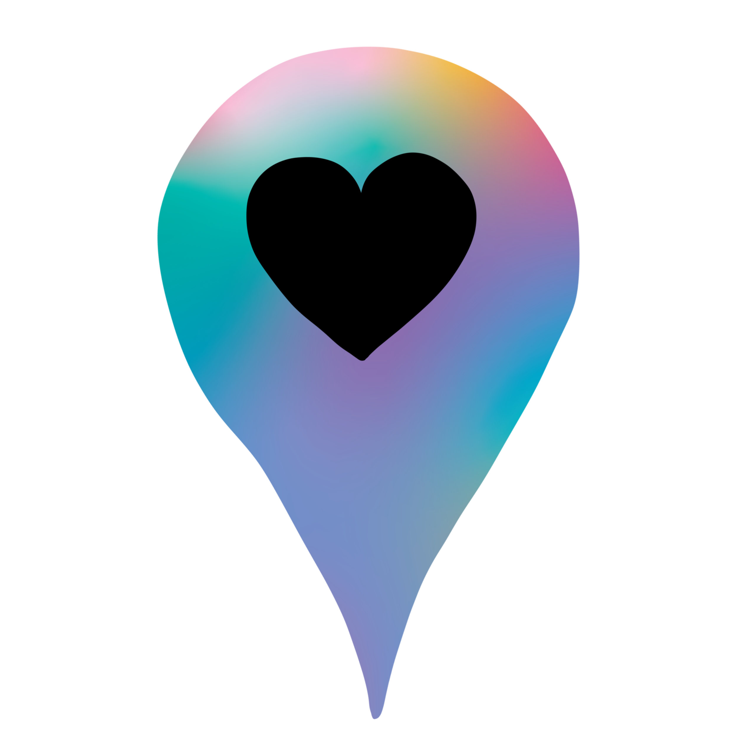Digital illustration of a futuristic smart device with a colorful, gradient background and a black heart icon on the screen.