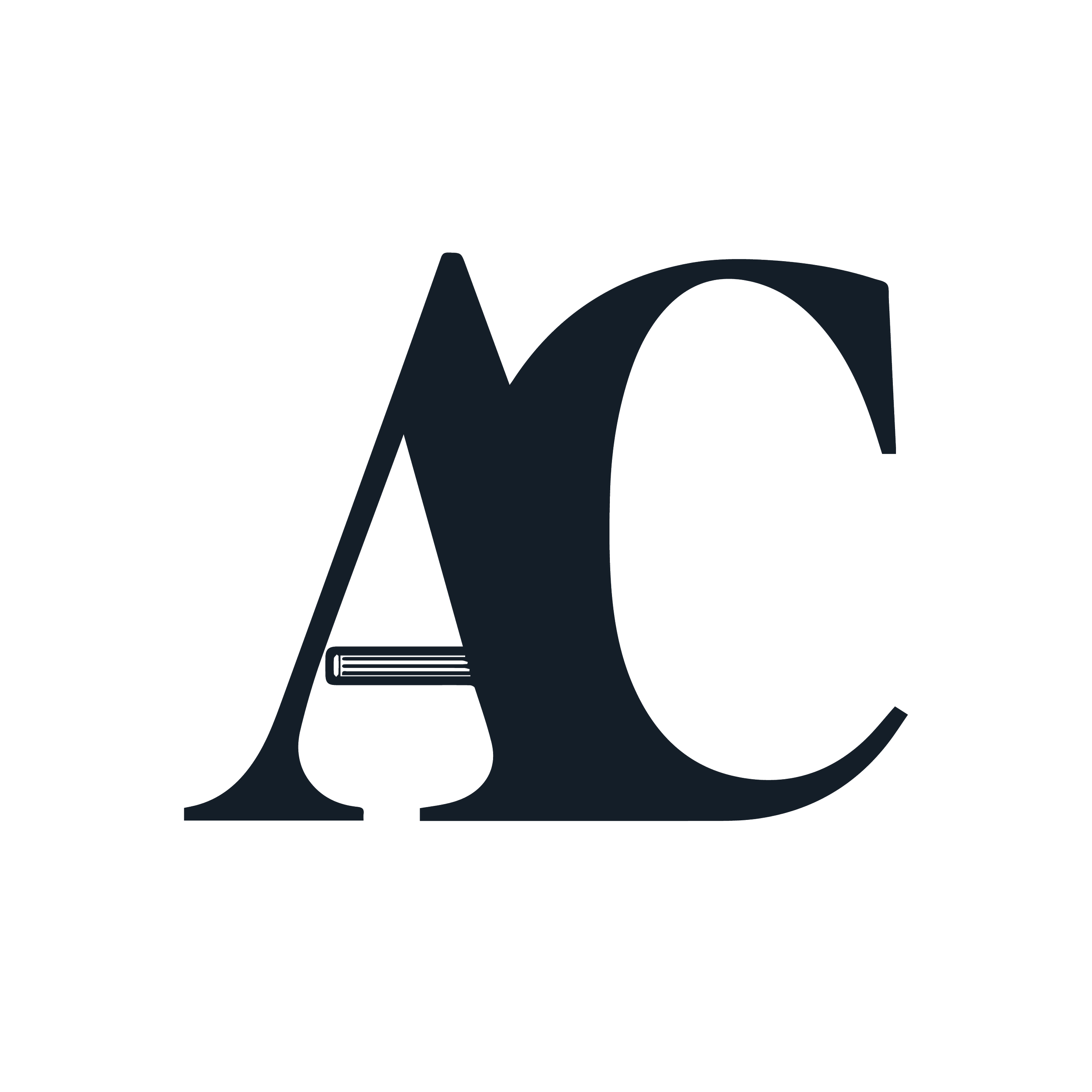 Black letter 'A' and 'C' overlapping, with a small horizontal line and textured pattern inside the 'A'