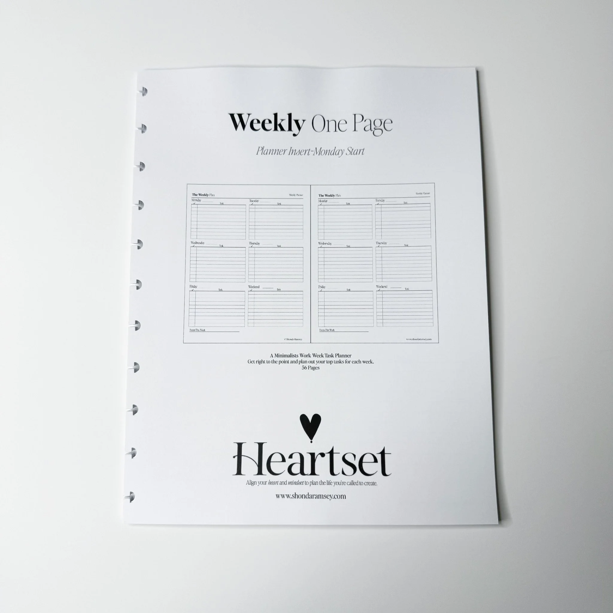 Weekly One Page Planner Insert - Monday Start