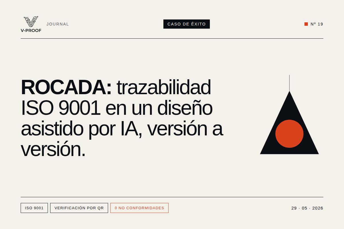 ROCADA: Trazabilidad ISO 9001 en un proceso de diseño asistido por IA, versión a versión, sin una sola no conformidad.