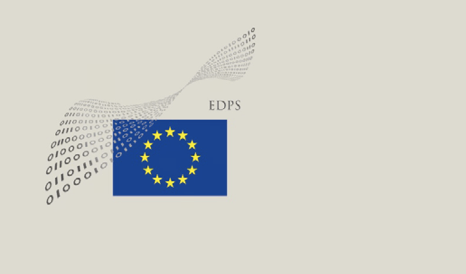 Logotipo de la Unión Europea con texto 'EDPS' y diseño de ondas o líneas abstractas en fondo gris.