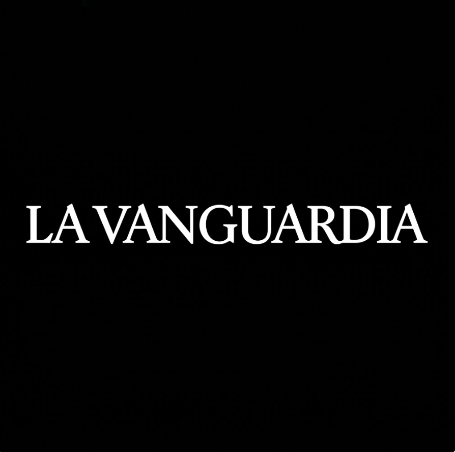 Logotipo con fondo negro y texto en blanco que dice 'La Vanguardia'.