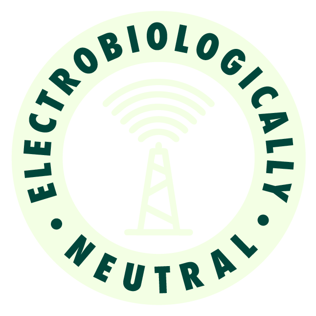 Icon with "Electrobiologically Neutral" text surrounding a signal tower icon emitting waves.