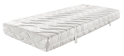 Single white mattress with a quilted pattern on a white background