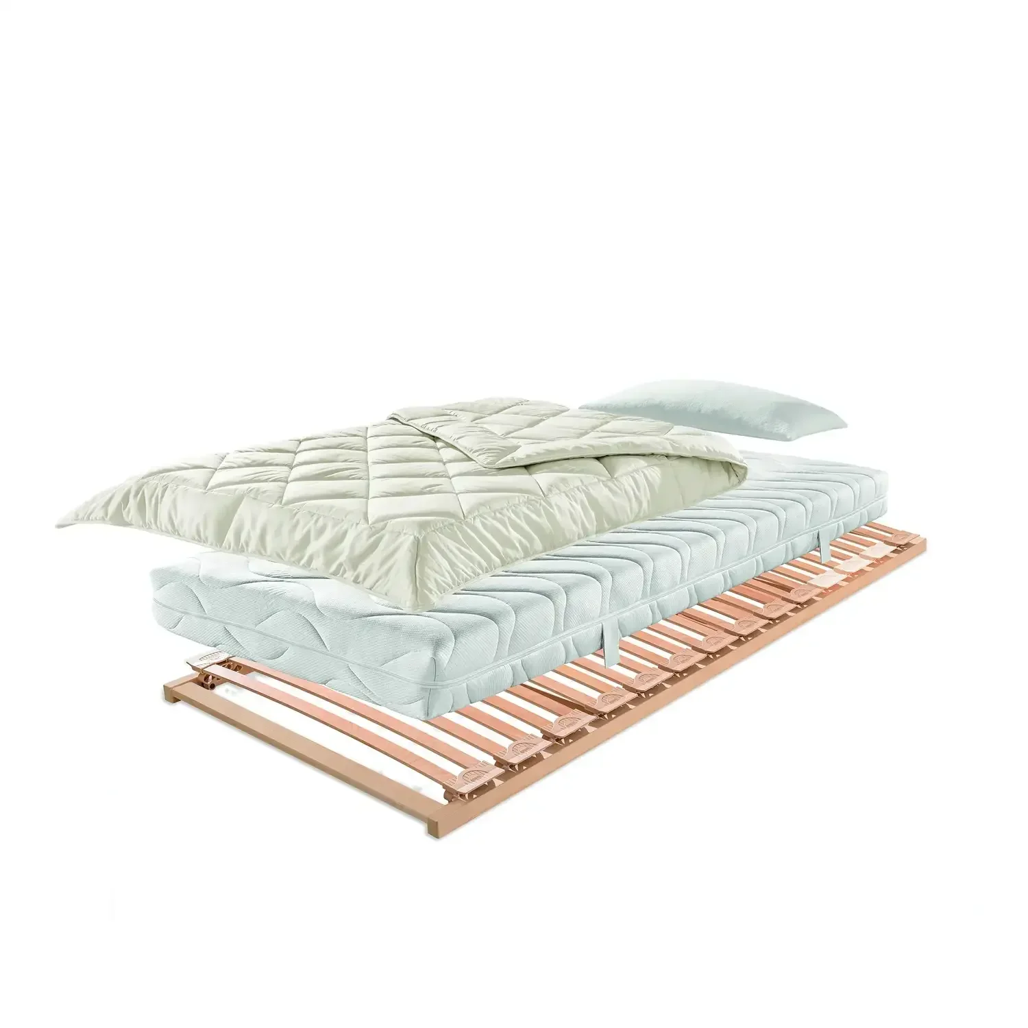 Dormiente Natural Eco range overview — 14 cm latex mattress with organic cotton cover.