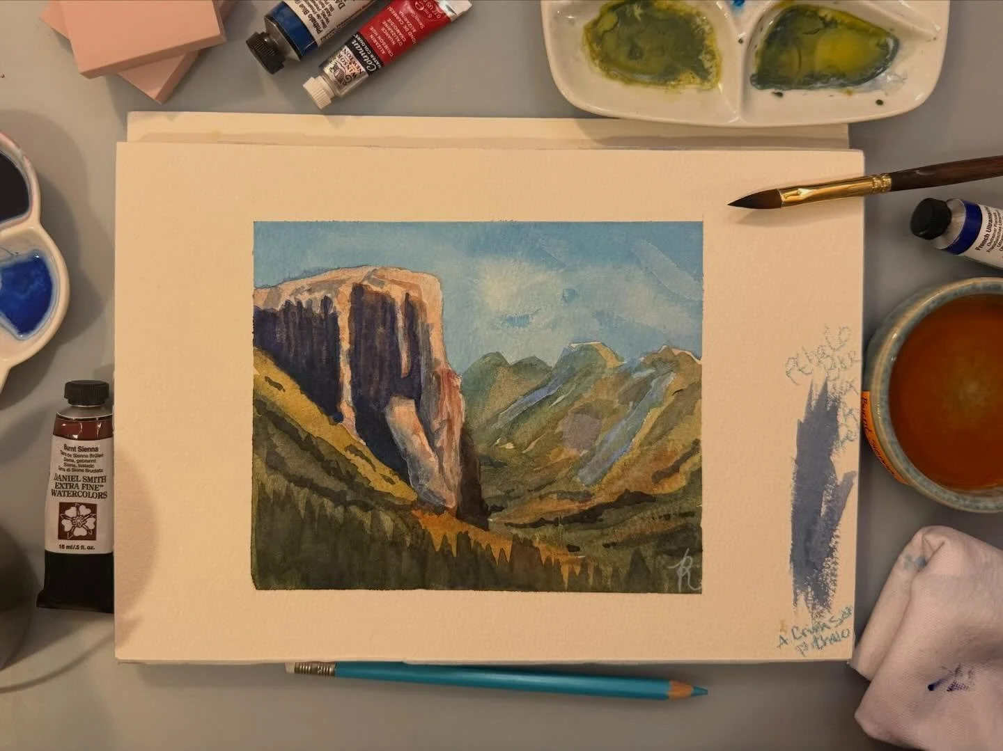 Cliff &amp; Mountain practice 1st try

#watercolor #watercolours #yosemite #mountains #nationalparks