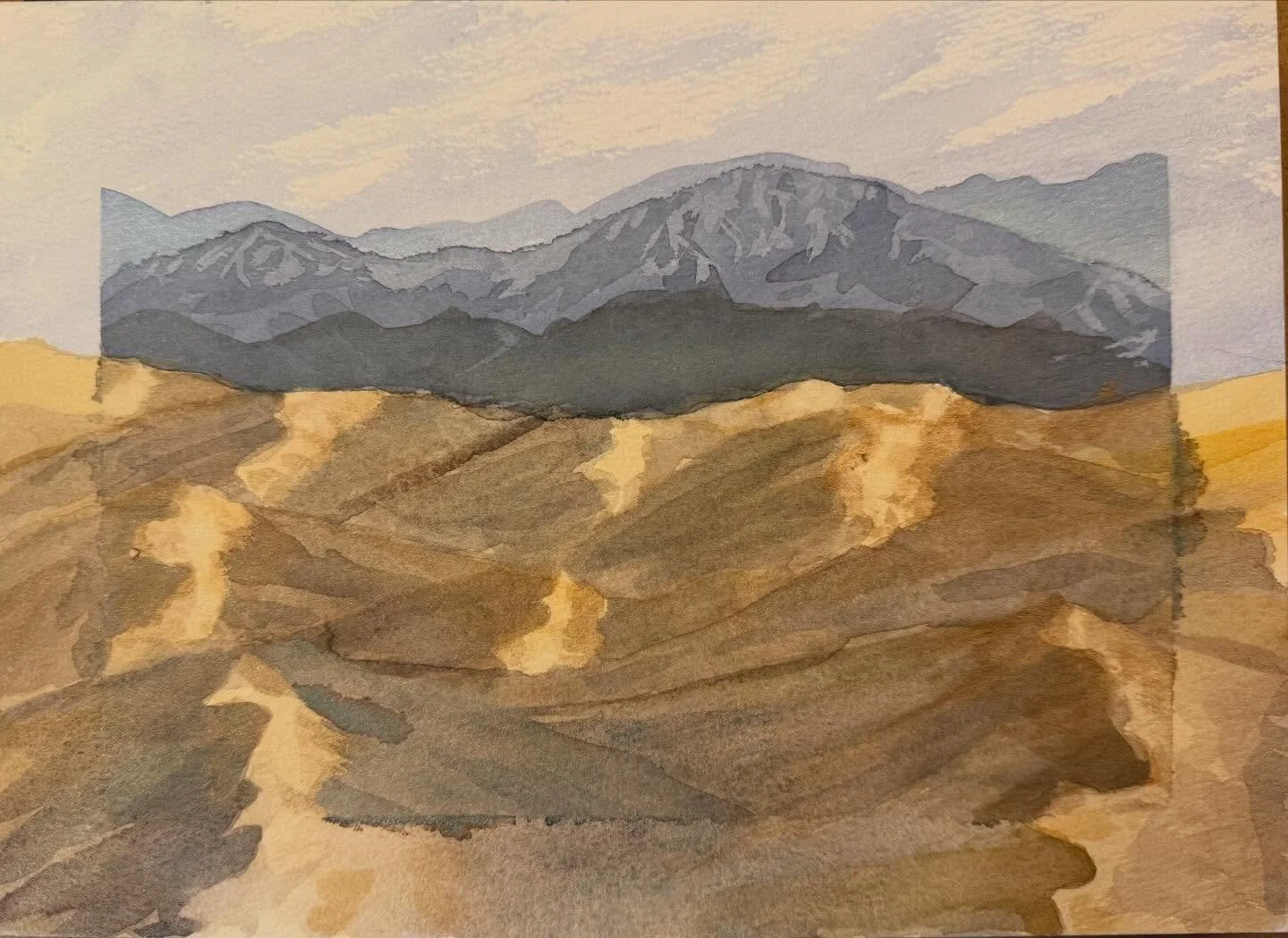 Great sand dunes #greatsanddunesnationalpark #watercolorpainting #watercolormountains #watercolorsand #watercolours