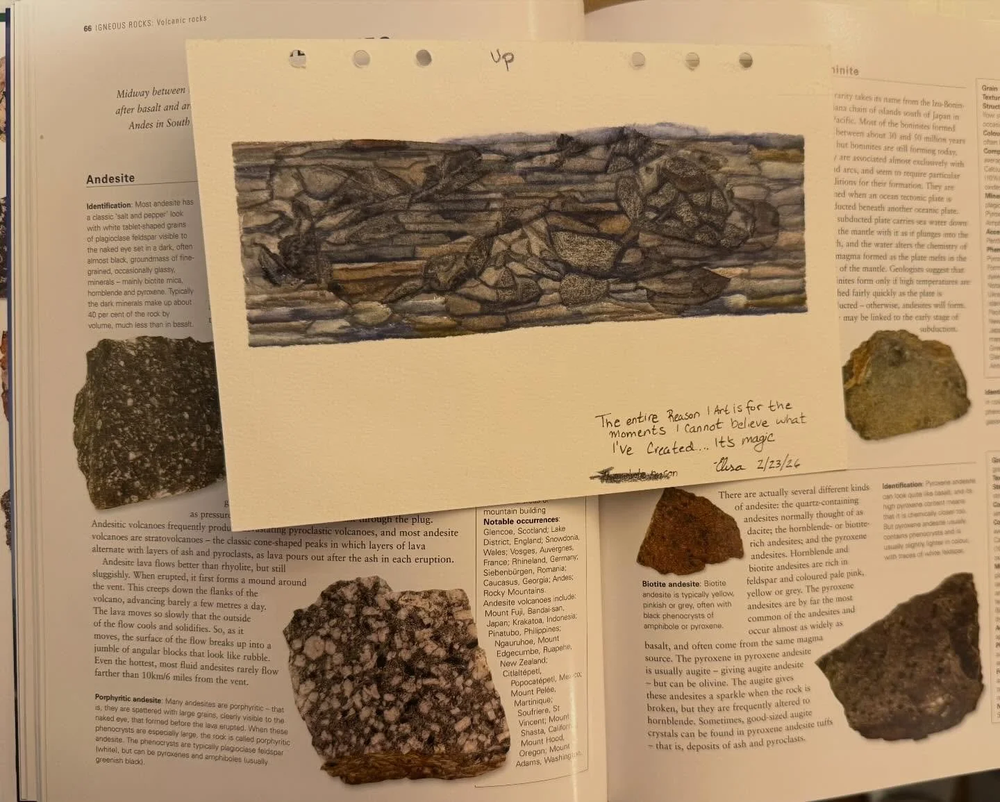 I&rsquo;m obsessed with the rock wall I created last night&hellip;the first thing I did when I woke with excitement at 5am was try and identify what I had wrought&hellip;this is why I art. #watercolor #geology #geologyartwork #c&eacute;vennes