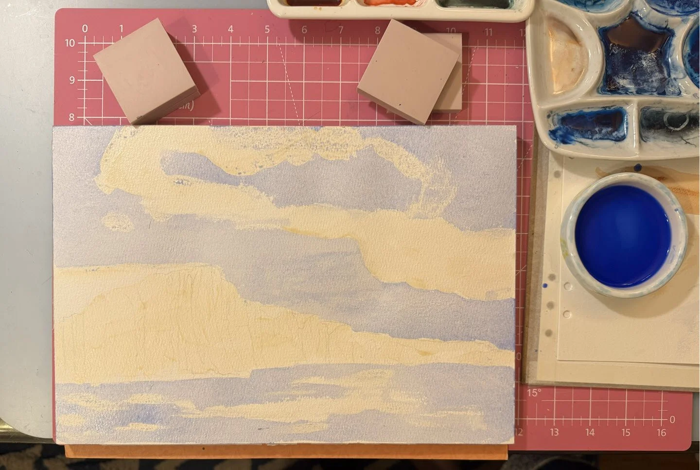 Minimum sketch of 7 Sisters in Kent with base layer of french ultra marine