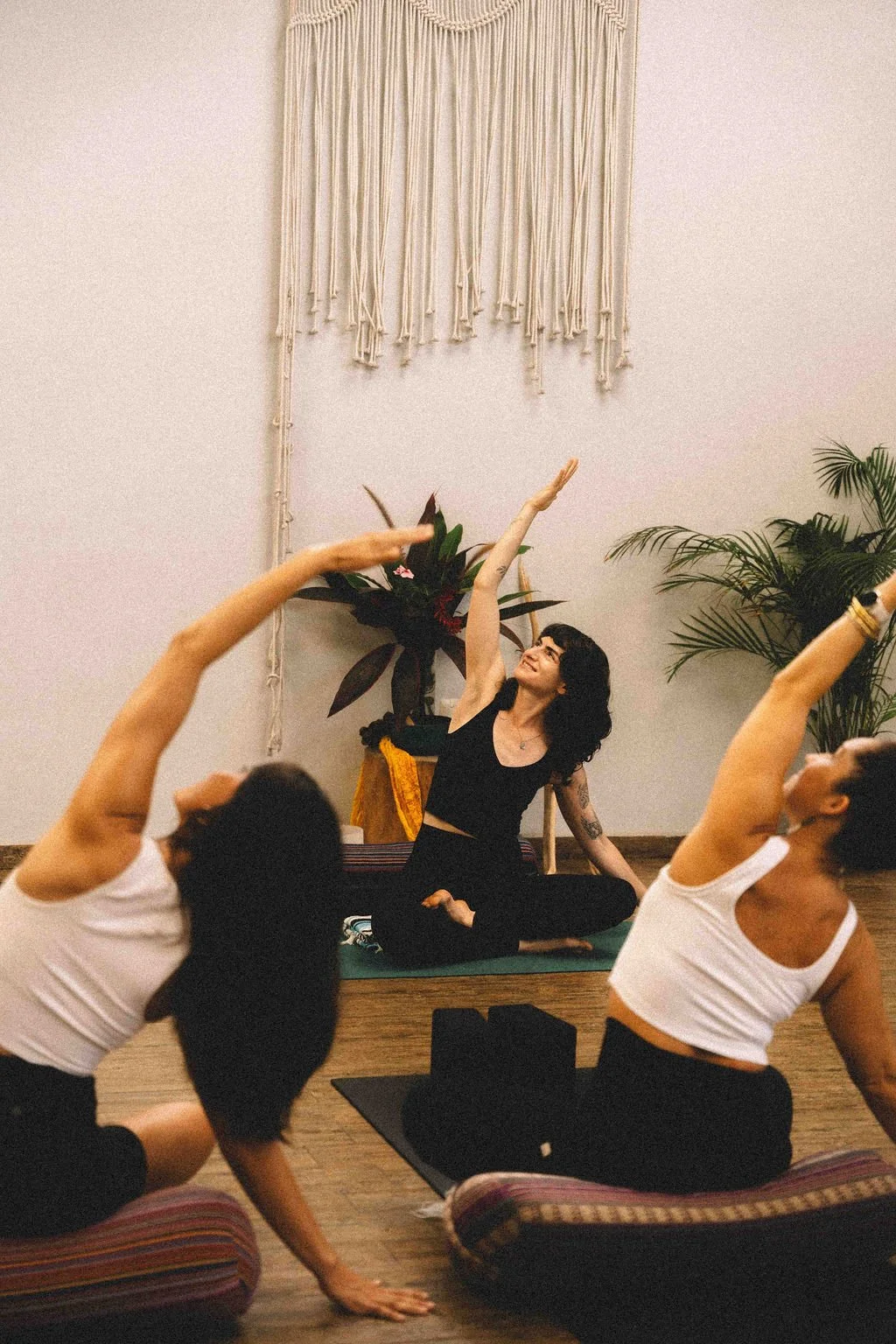 Steph Snyder guides a gentle vinyasa yoga class.