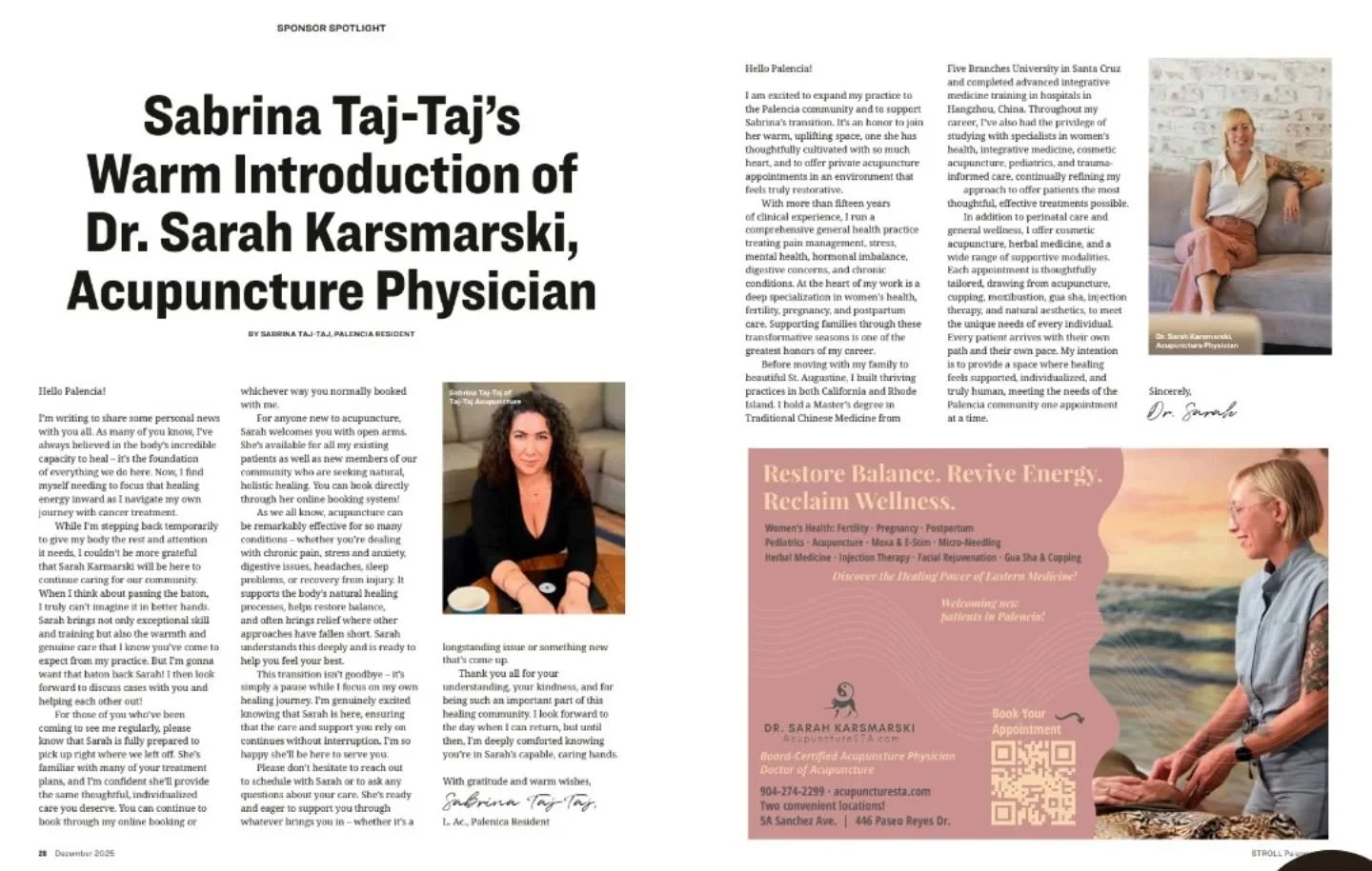 I'm grateful to be featured alongside Sabrina Taj-Taj as I begin to serve the Palencia community.  Read our story in this month's Stroll Palencia. https://pubmanager.n2pub.com/share/fl/DC3P2pn5