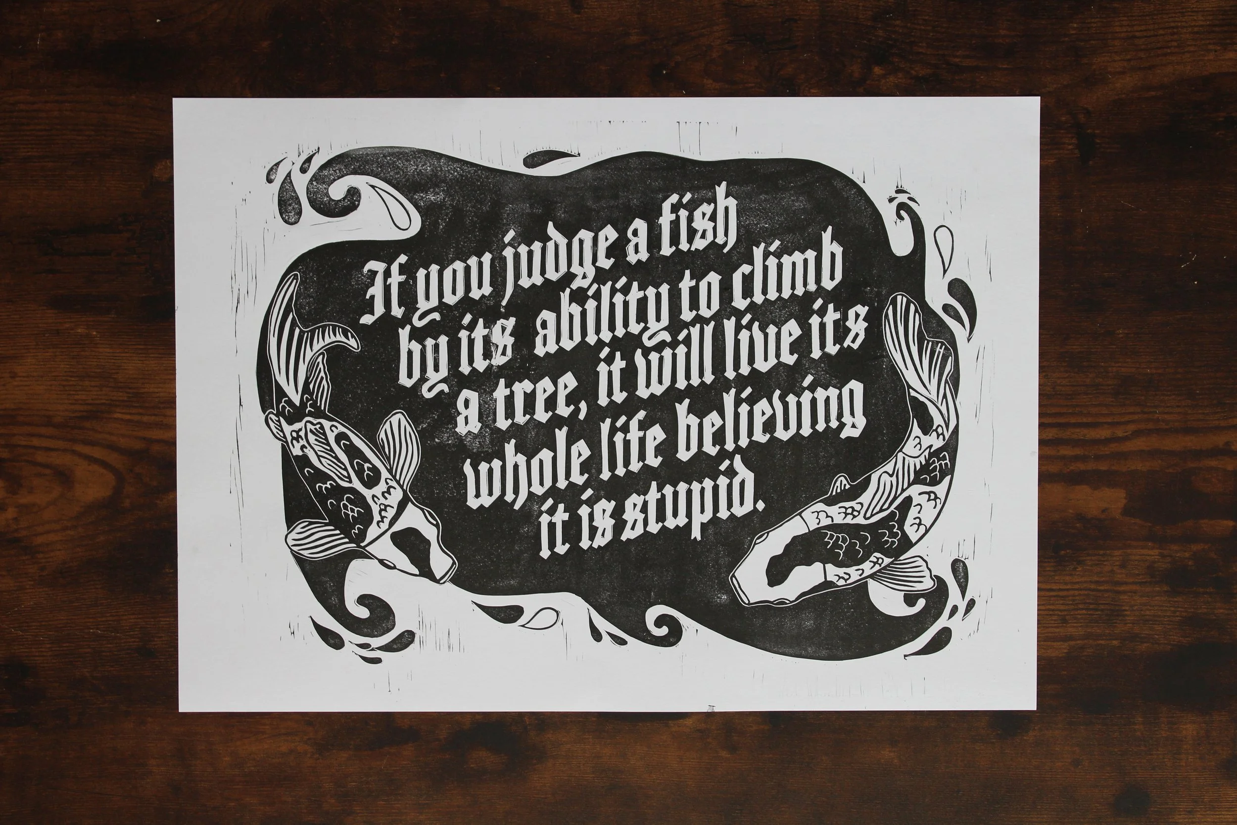 If you Judge a Fish Lino Print