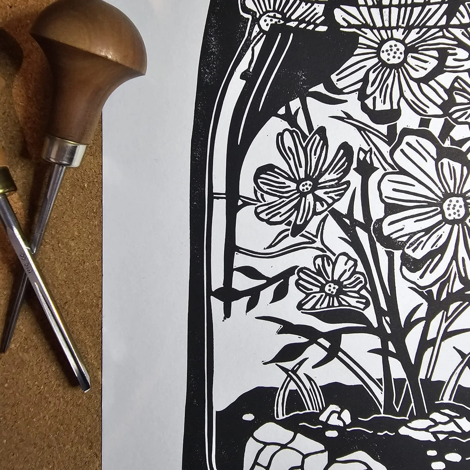 Jarred Flowers Lino Print