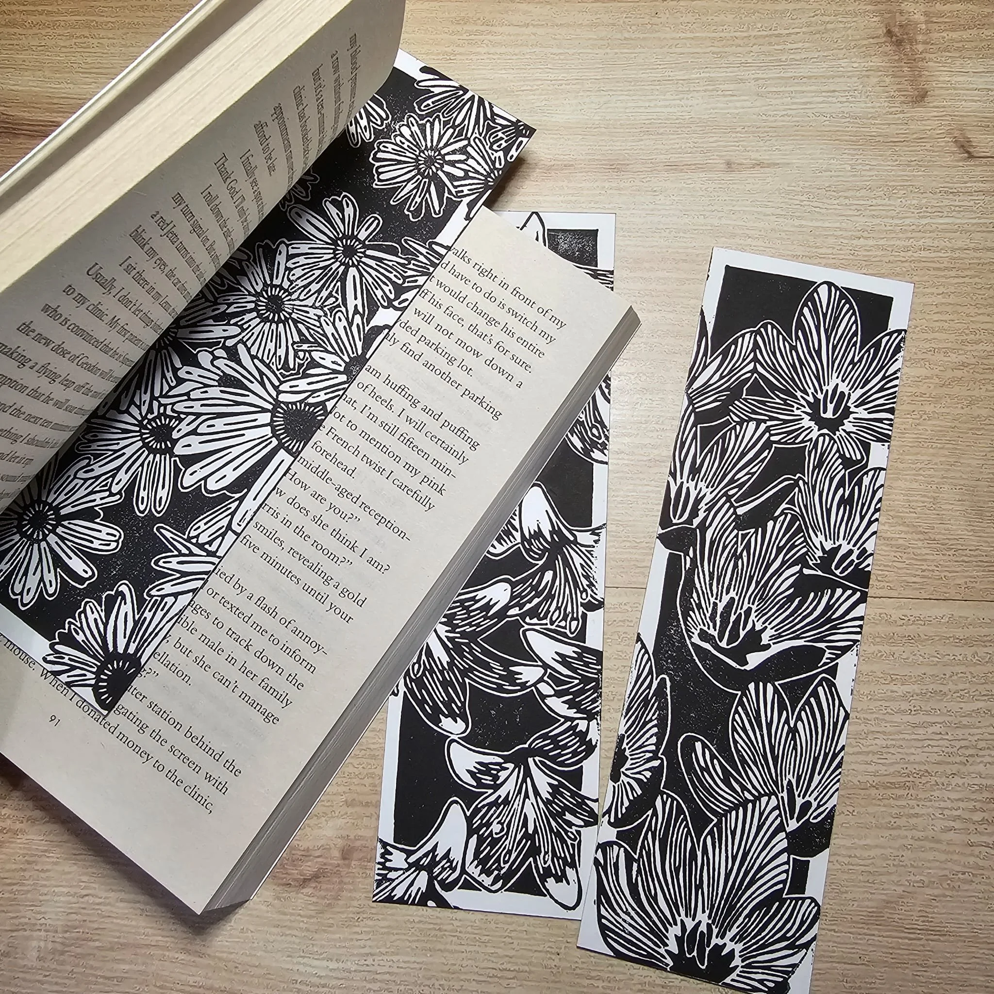 Floral Bookmarks Lino Printed