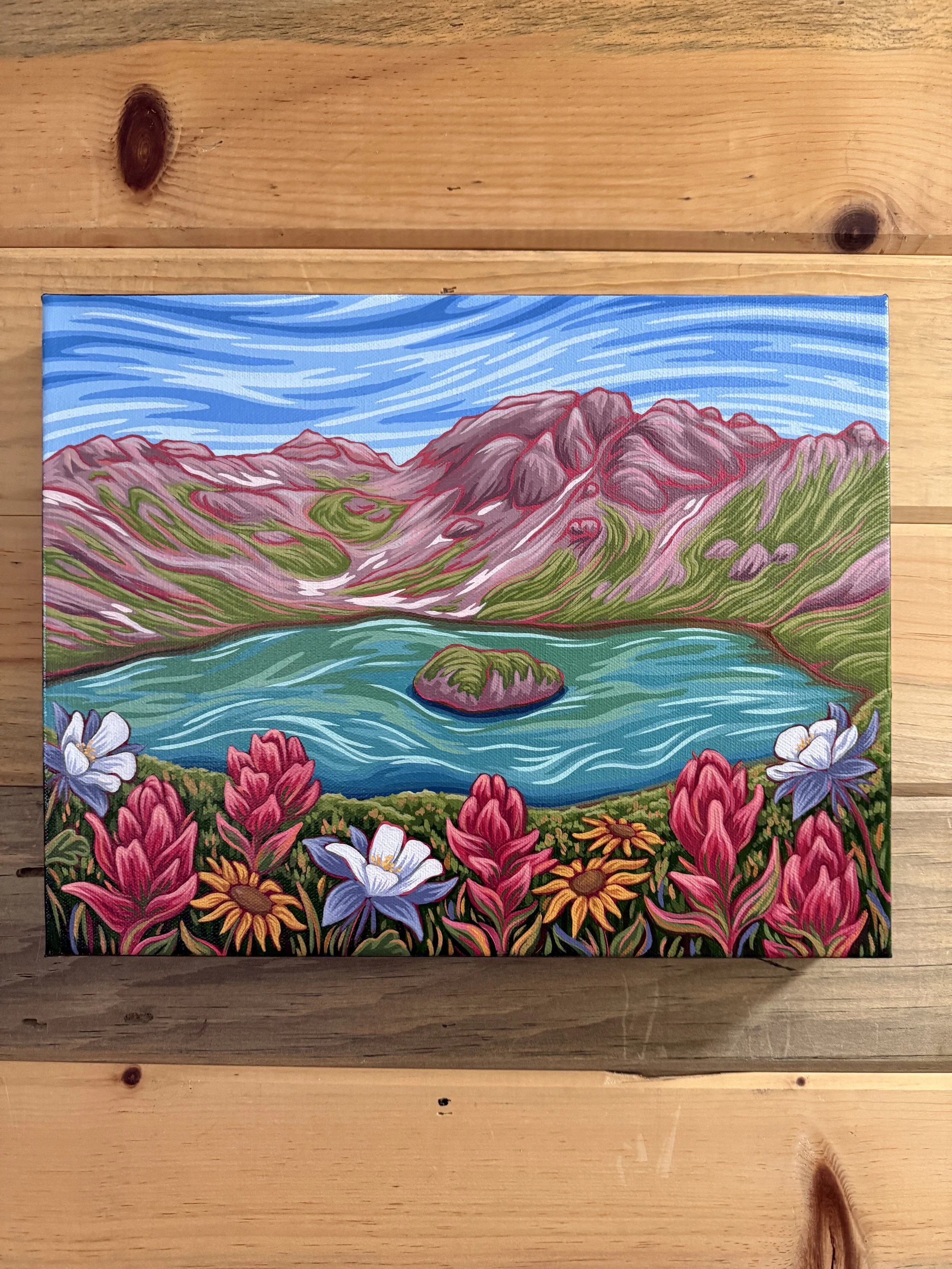 "Island Lake in Bloom" Original Acrylic Painting