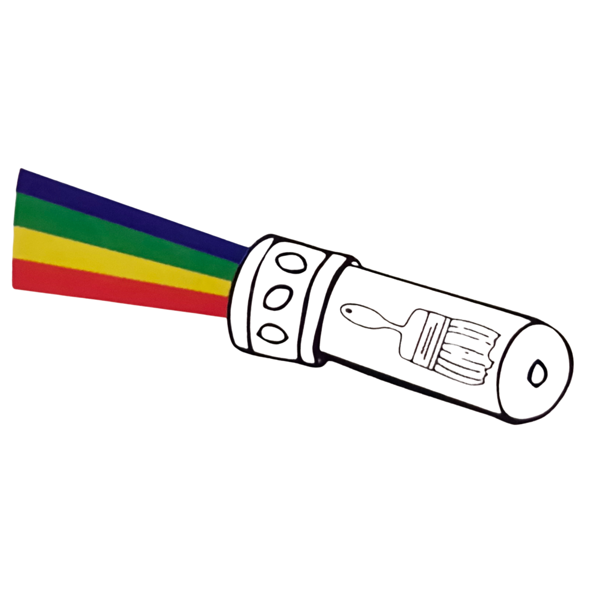 Colorful rainbow coming out of a flashlight with a paintbrush drawing on it.