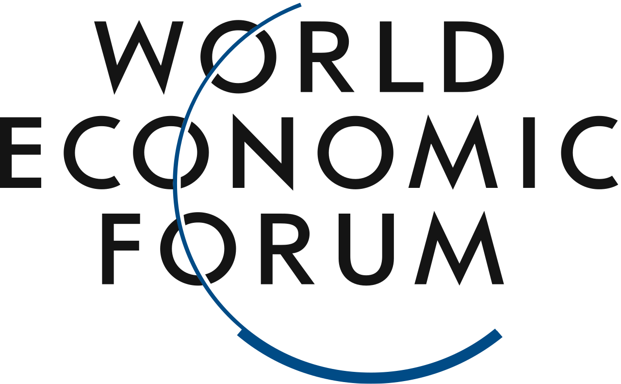 Logo of the World Economic Forum featuring black text and a partial blue circle