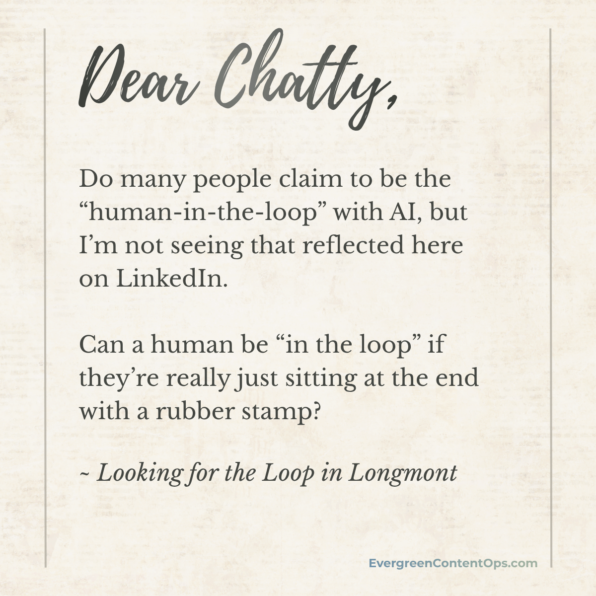 Can a human be “in the loop” if they’re just at the end with a rubber stamp?