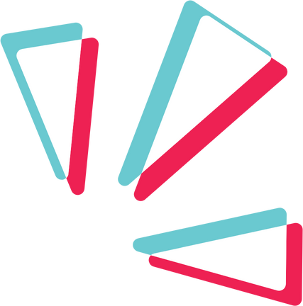 Four stylized triangular shapes in blue, white, and red colors arranged in a pattern.