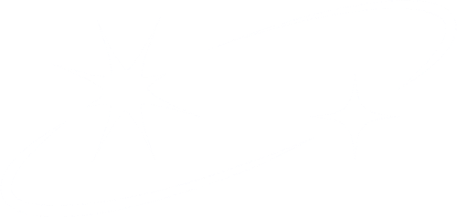 A white star and a white four-pointed star connected by a curved white line on a black background.